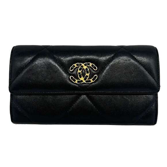 CHANEL Black Lambskin Leather Logo Wallet - Picture 1 of 5